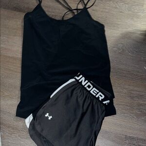 Under Armour Black Athletic Shorts and Tank Top Set Small GUC